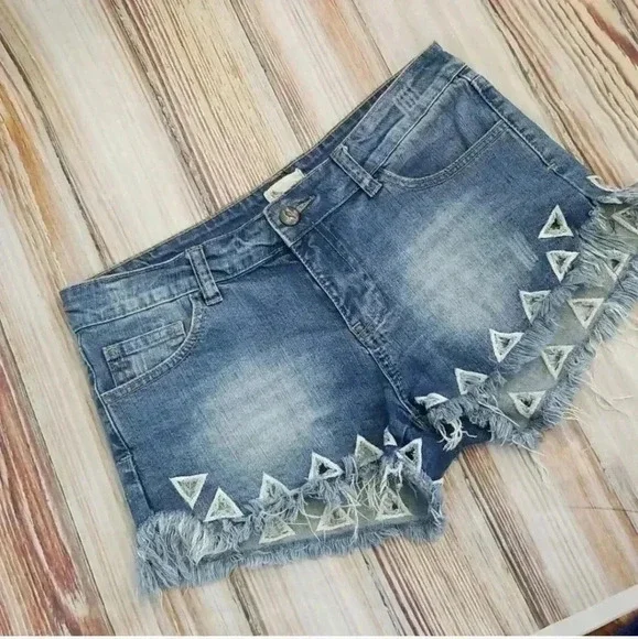 Anthropologie Distressed Denim Shorts Triangle Cutout Detail - Picture 5 of 8